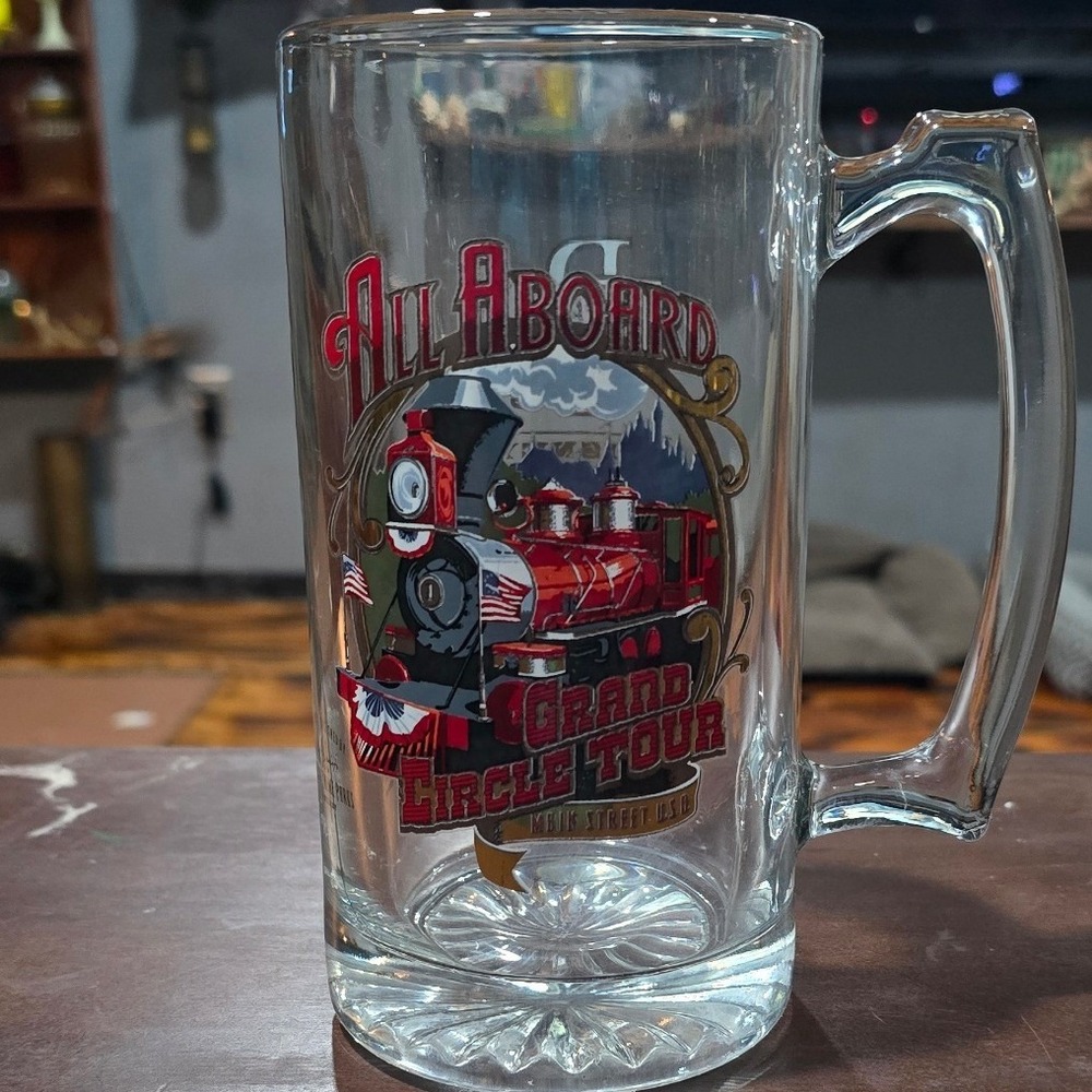 Disney Theme Park Railroads Grand Circle Tour All Aboard Glass Beer Stein Mug